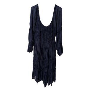 Idyllwind Womens Navy Long Sleeve Smocked Dress L/G Made In India, Pre-Owned